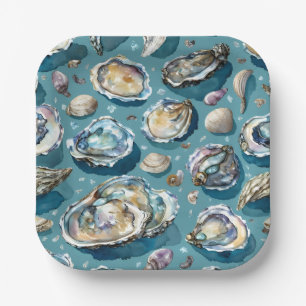 Oysters Clams Seashells Pattern Paper Plate