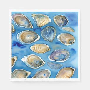 Oysters Clams Seashells Watercolor Blue Napkin