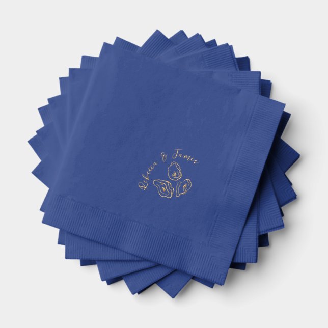 Oysters Hand Drawn Nautical Beach Wedding Foil Napkins (Insitu (Stacked))