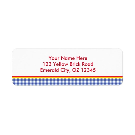 Oz Blue Gingham Birthday Party Address Labels