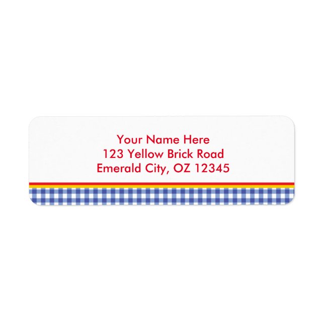 Oz Blue Gingham Birthday Party Address Labels (Front)