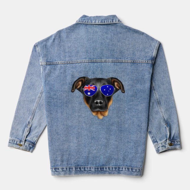OZ Flag Beauceron Dog Australia Pocket  Denim Jacket (Back)
