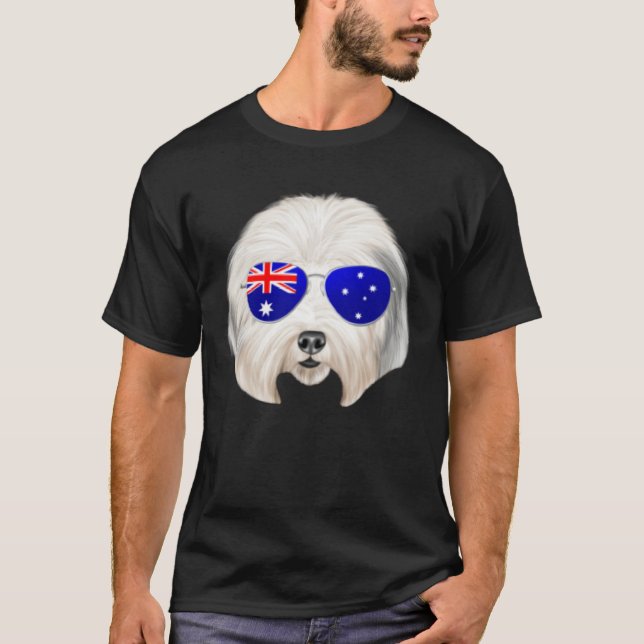 OZ Flag Old English Sheepdog Dog Australia Pocket T-Shirt (Front)