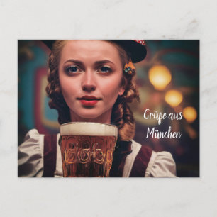 O'Zapft is! Frau im Dirndl mit Bier. München Wiesn Postcard