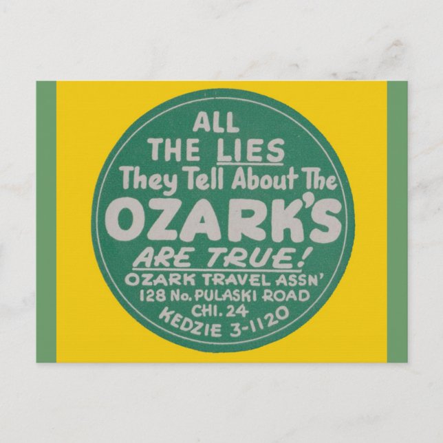 Ozark Mountains Vintage Travel Label Design Postcard (Front)