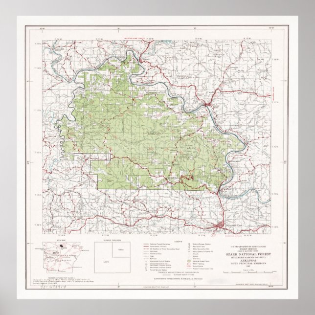 Ozark National Forest Map (1972) Arkansas Woodland Poster (Front)