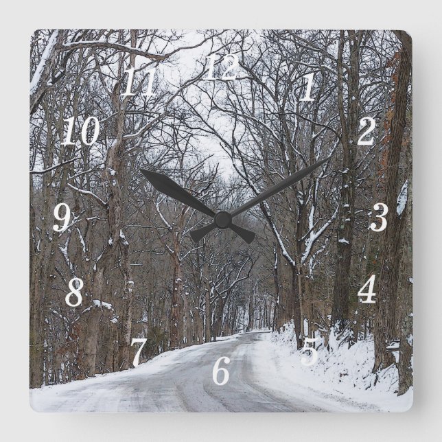 Ozark Snow Covered Road Painterly Wall Clock (Front)