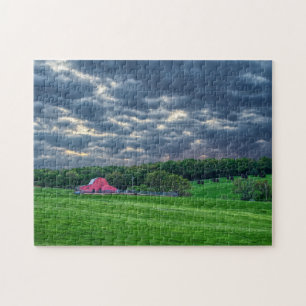 Ozarks Cloudy Farm Sunset Jigsaw Puzzle