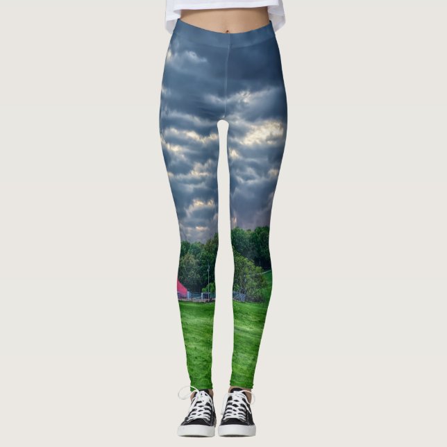 Ozarks Cloudy Farm Sunset Leggings (Front)