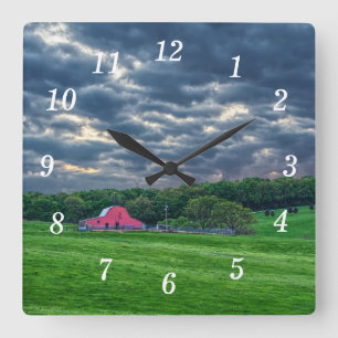 Ozarks Cloudy Farm Sunset Wall Clock