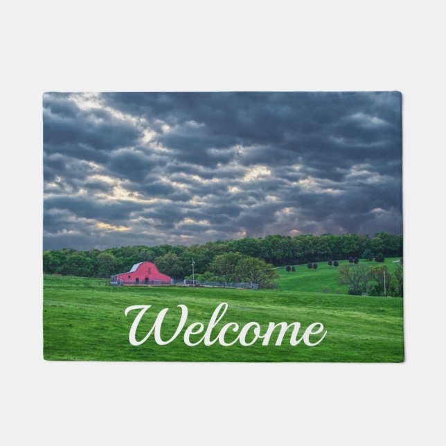 Ozarks Cloudy Farm Sunset Welcome Doormat (Front)