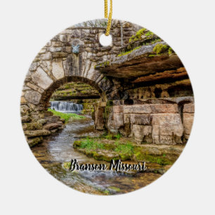 Ozarks Waterfall Under Bridge Circle Ornament