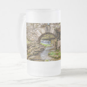 Ozarks Waterfall Under Bridge Frosted Glass Beer Mug