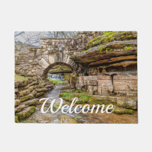 Ozarks Waterfall Under Bridge Welcome Doormat