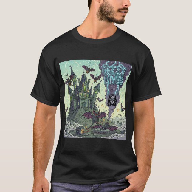 Ozzy Lives-Haunted House  T-Shirt (Front)