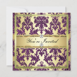 P1 Elegant Gold Purple Damask Invite Template