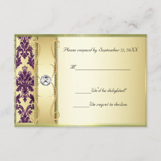 P1 Gold on Purple Damask RSVP Card