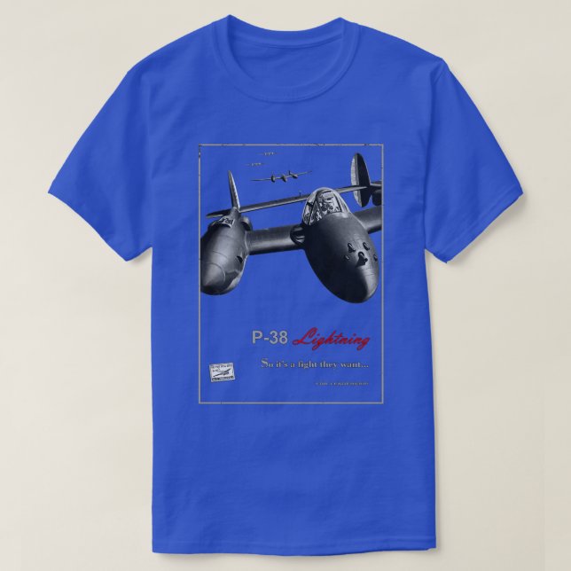 P38 Lightning WW2 American Fighter T-Shirt (Design Front)