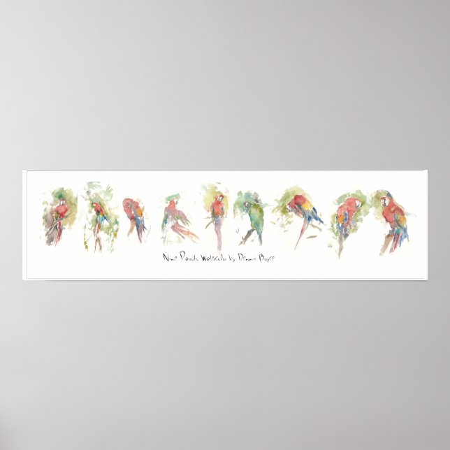 P3, Nine Parrots, Watercolor by Dennis Boyce Poster (Front)