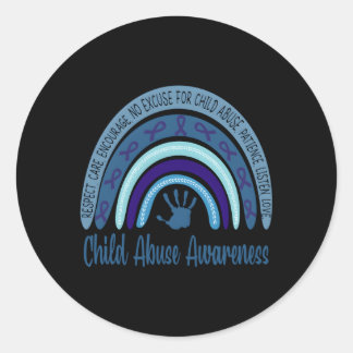 P4Zl Rainbow Blue Ribbon Child Abuse Awareness Classic Round Sticker
