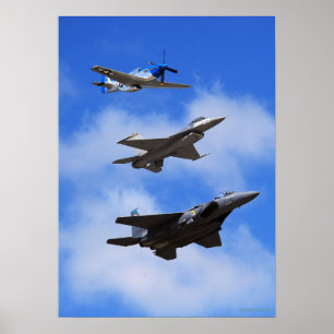 P51 F16 F15 in formation Poster