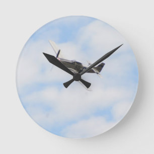 P51 Mustang In Flight Round Clock