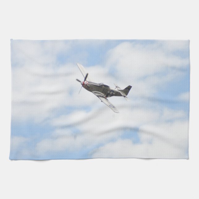 P51 Mustang In Flight Tea Towel (Horizontal)