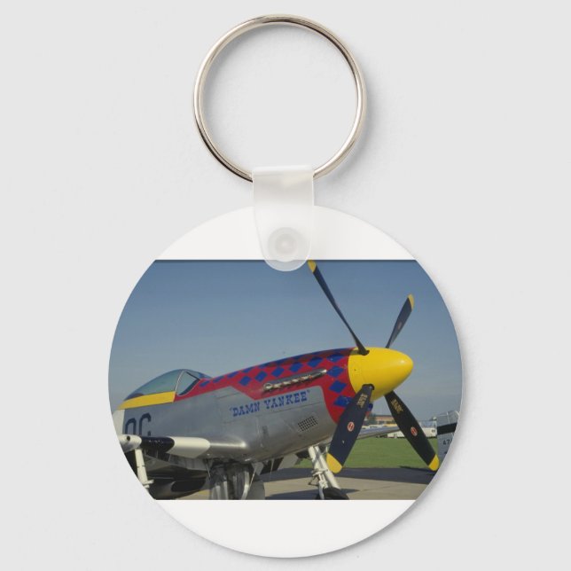 P51 Mustang, nose cone/propeller showing nose art Key Ring (Front)