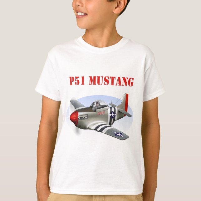 P51 Mustang Silver-Red Plane T-Shirt (Front)