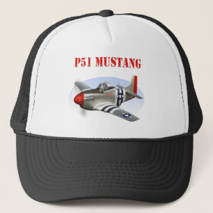 P51 Mustang Silver-Red Plane Trucker Hat