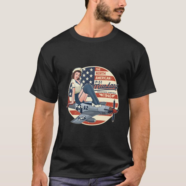 P51 Mustang T Shirt Aeroplane Shirts For Men Wwii  (Front)