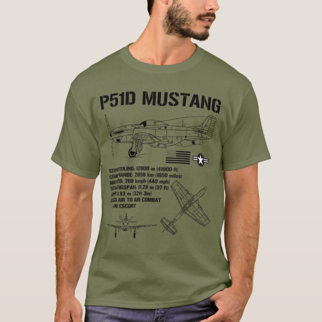 P51 Mustang WWII Fighter Specs Military Plane P51 T-Shirt (Front)