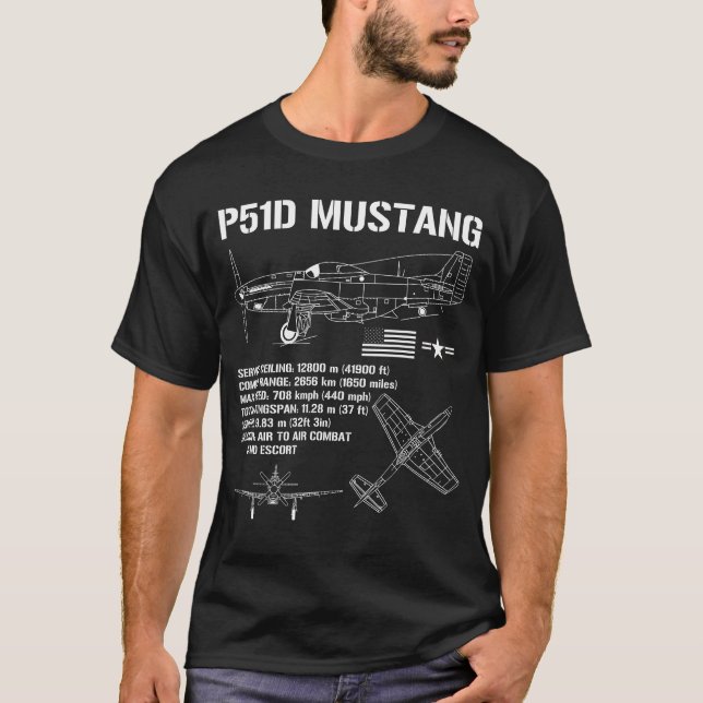 P51 Mustang WWII Fighter Specs Military Plane P51 T-Shirt (Front)