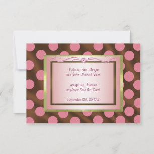 P6 Pink Brown Silk Polka Dot Save the Date card