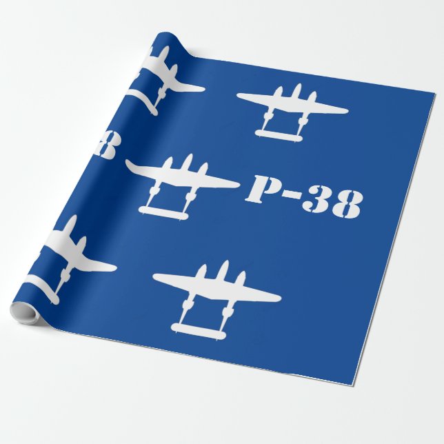 P-38 Lightning Blue & White Wrapping Paper (Unrolled)