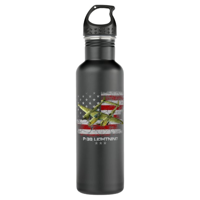 P-38 Lightning P38 WW2 Aircraft Fighter Jet Pilot  710 Ml Water Bottle (Front)