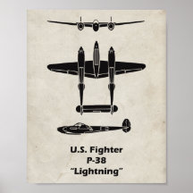 P-38 Lightning WWII Aeroplane Poster