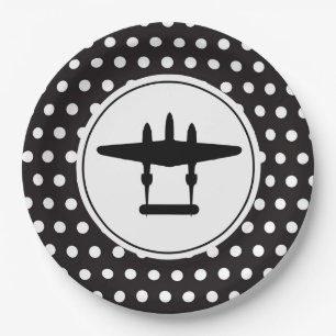P-38 Silhouette on Polka Dot Background Paper Plate