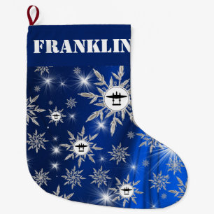 P-38 Silouette on Blue Background & Snowflakes Large Christmas Stocking