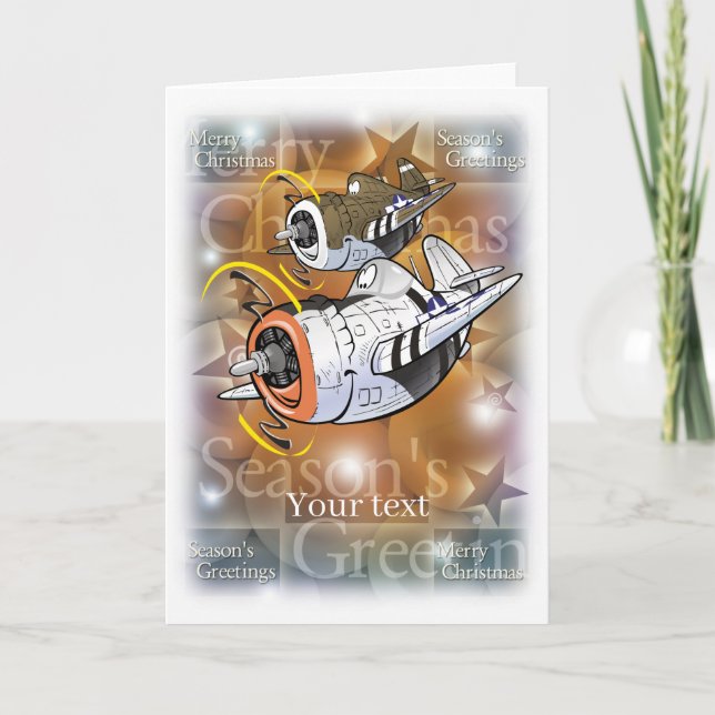 P-47 Christmas card, editable text and planes Holiday Card (Front)