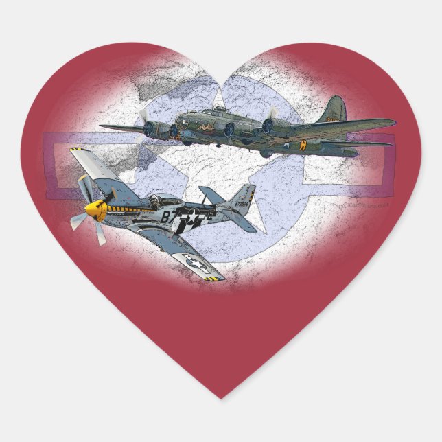 P-51 Mustang flying escort Heart Sticker (Front)