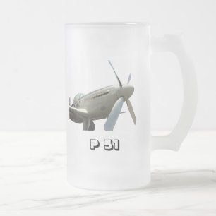 P 51 Mustang Frosted Glass Beer Mug