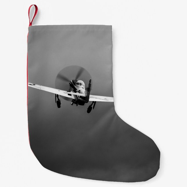P-51 Mustang takeoff in storm Small Christmas Stocking (Front)