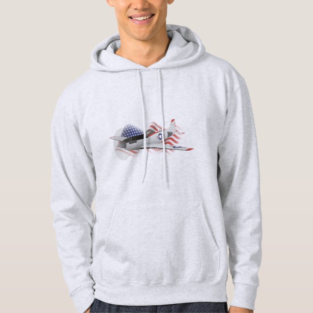 P-51 Mustang WWII Airplane with Flag Hoodie (Front)