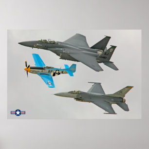 P-51D, F-16C and F-15E Poster