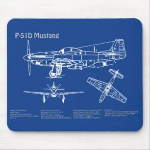 P-51D Mustang - Aeroplane Blueprint AD Mouse Mat
