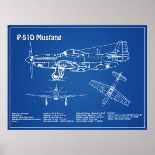 P-51D Mustang - Aeroplane Blueprint AD Poster
