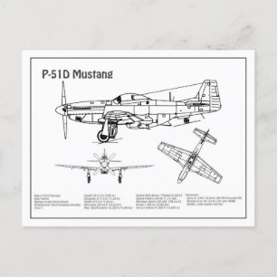 P-51D Mustang - Aeroplane Blueprint BD Postcard
