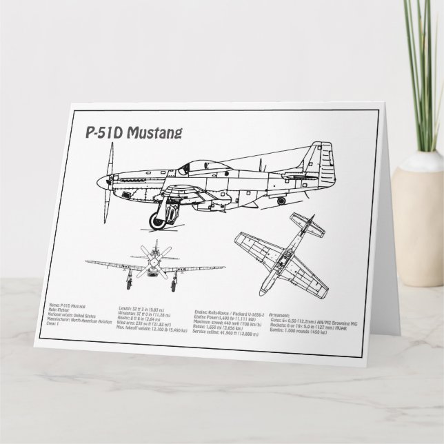 P-51D Mustang - Aeroplane Blueprint BD Thank You Card (Front)