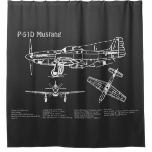 P-51D Mustang - Aeroplane Blueprint PD Shower Curtain